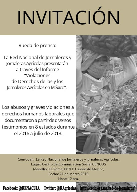 Informe “Violaciones de Derechos de las y los Jornaleros Agrícolas en México”